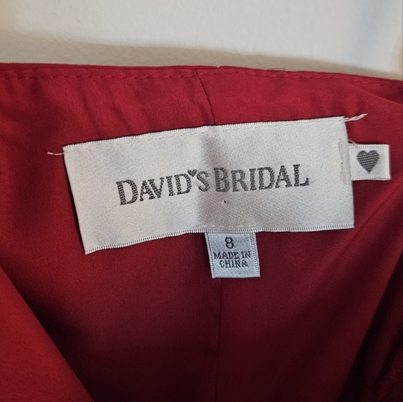 Davids Bridal Long Strapless Chiffon Dress w/Pleated Bodice Apple Red size 8 NWT - Picture 8 of 11